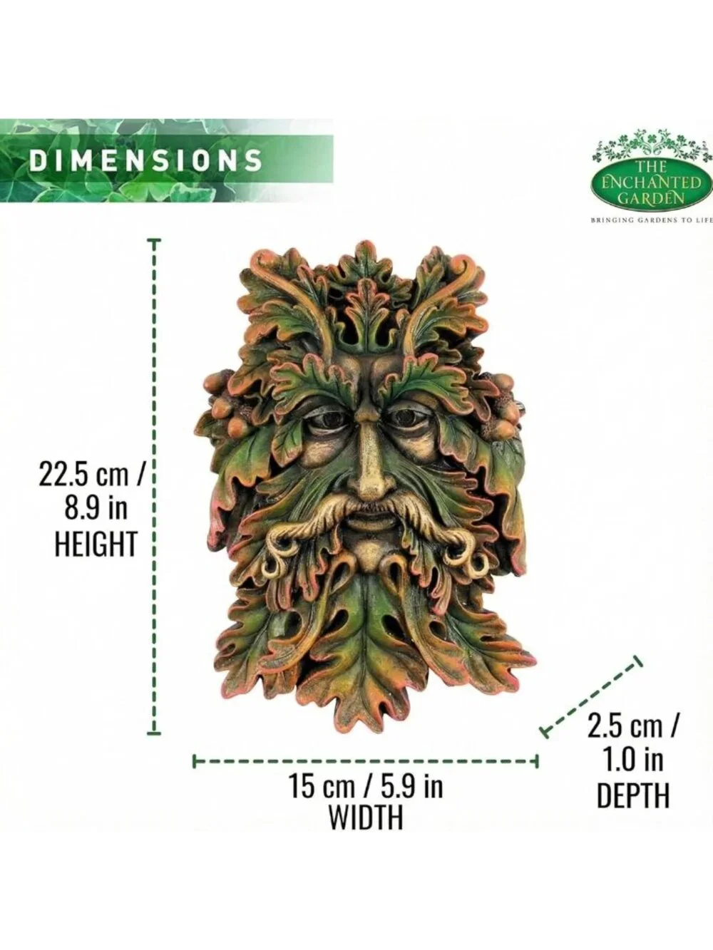 Celtic Green Man Wall Plaque – Hand-Painted Resin Garden Décor, Forest Face Art
